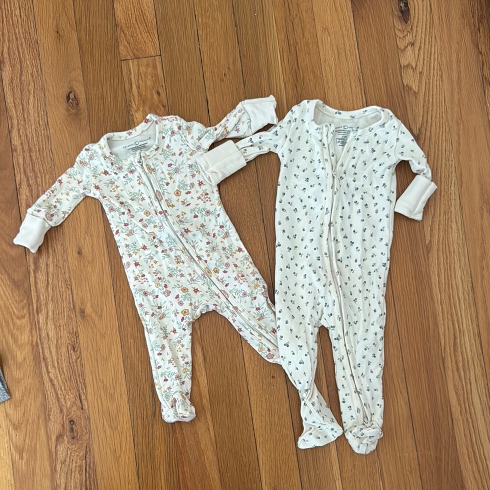 Colored Organics Cream and White Footies with Floral Prints